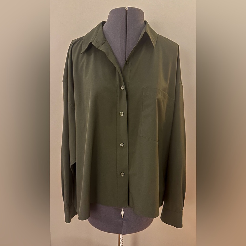 Athleta Olive Button Down Shirt Plus Size 1X